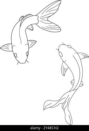 Koi karps Vector isolé deux karps Koi vue de dessus simple dessin au trait minimal Illustration de Vecteur