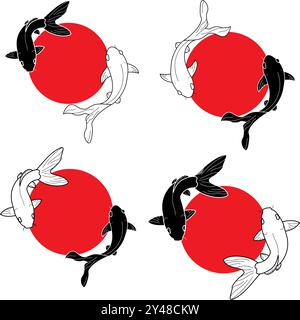 ensemble de poisson koi de concept de conception de logo de poisson koi Illustration de Vecteur