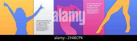 Silhouette figures dansant le style coloré de papier coupé de fond Illustration de Vecteur