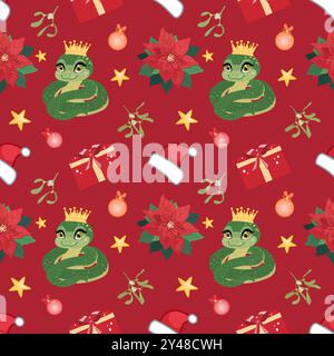 Fond avec cadeaux, poinsettia et serpents dans la Couronne - motifs sans couture Illustration de Vecteur
