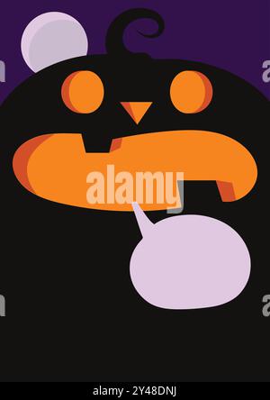 Modèle d'affiche de citrouille néon de style cartoon avec thème effrayant. Idéal pour les fêtes d'Halloween, les promotions d'événements et les décorations festives. Parfait pour soci Illustration de Vecteur