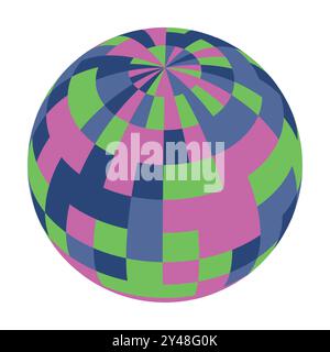 Ce globe coloré présente un design abstrait avec des motifs géométriques en rose, vert et bleu. Les couleurs éclatantes créent une représentation attrayante de thèmes mondiaux. Illustration de Vecteur