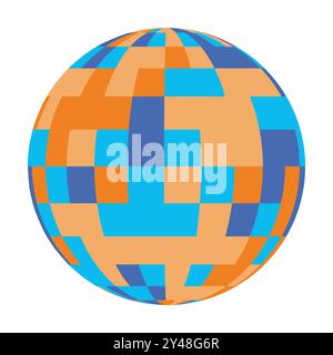 Cette illustration vectorielle présente un globe coloré avec des motifs géométriques orange vif, bleu et jaune. Le design met l'accent sur une représentation créative et moderne de la Terre. Illustration de Vecteur