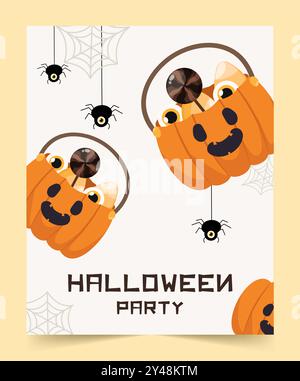 Design de fête d'Halloween avec seaux à citrouille. Illustrations vectorielles. Illustration de Vecteur