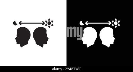 Icône de rythmes circadiens vecteur d'art de ligne noir en noir et blanc contour set signe de collection Illustration de Vecteur