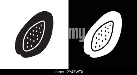 Vecteur d'art de ligne noire d'icône de papaye dans le signe de collection d'ensemble de contour noir et blanc Illustration de Vecteur