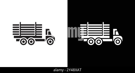 Icône de camion de bois vecteur d'art de ligne noire en noir et blanc contour set signe de collection Illustration de Vecteur