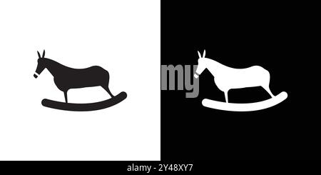 Icône de chaise à bascule de cheval jouet vecteur d'art de ligne noire dans le signe de collection d'ensemble de contour noir et blanc Illustration de Vecteur