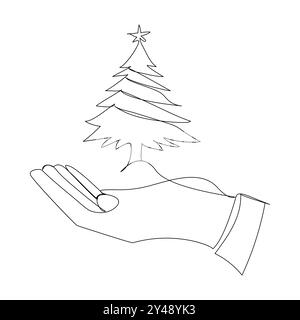 Vecteur arbre de noël continu ligne simple vectorielle illustration d'art, Merry Christmas simple ligne continue multiples Décoration carte de voeux des fêtes Illustration de Vecteur