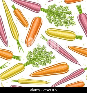 Vector Carrot Seamless Pattern, fond décoratif avec des carottes pelées de dessin animé volant pour le papier d'emballage, placard carré avec la voiture colorée plate Illustration de Vecteur