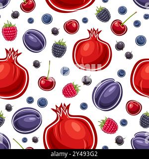 Vector Berry Seamless Pattern, fond décoratif avec différentes baies de bande dessinée pour l'emballage du papier ou du linge de lit, placard carré avec des fruits à baies Illustration de Vecteur