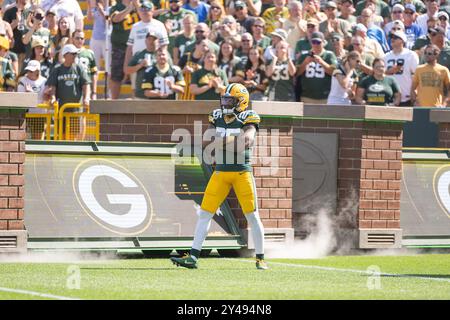 Green Bay, WI, États-Unis. 15 septembre 2024. Keisean Nixon (25), cornerback des Packers de Green Bay, prend le terrain avant le match contre les Colts d'Indianapolis à Green Bay, WISCONSIN. Kirsten Schmitt/Cal Sport Media. Crédit : csm/Alamy Live News Banque D'Images