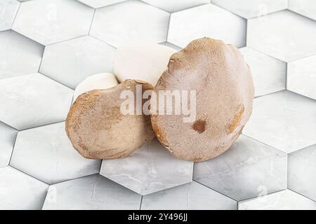 Deux champignons Eringi crus pour la cuisson Banque D'Images