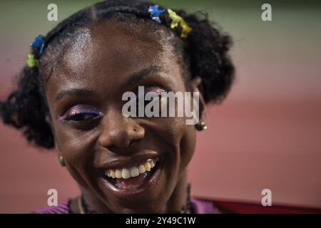 Brittany Brown, des États-Unis, en compétition sur le 200m féminin à la finale d'athlétisme de la Memorial Van Damme Diamond League au stade King Baudouin à Brusse Banque D'Images