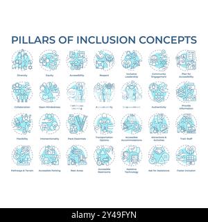 Piliers de l'inclusion icônes de concept bleu doux Illustration de Vecteur