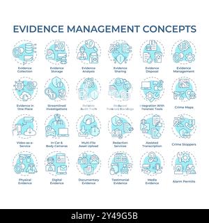 Icônes bleues de concept de gestion des preuves Illustration de Vecteur