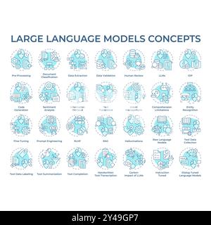 Icônes de concept bleu clair pour les modèles de grande langue Illustration de Vecteur