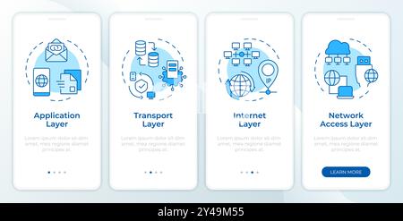 Écran bleu TCP-IP de l'application mobile Onboarding Illustration de Vecteur