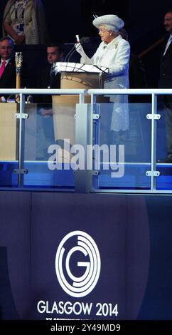 23/07/14. Jeux du Commonwealth de Glasgow 2014. La Reine lors de la cérémonie d'ouverture, Celtic Park Glasgow. Photo Ian Rutherford ©Ian Rutherford Banque D'Images