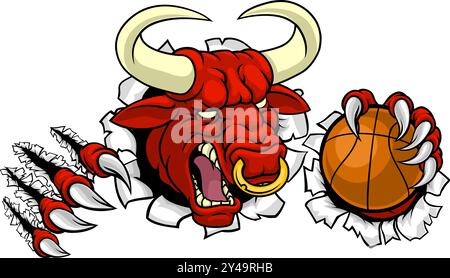 La mascotte de basket-ball Bull Minotaur Longhorn Cow Illustration de Vecteur