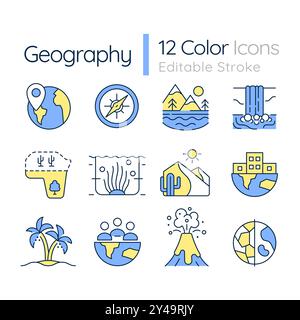 Géographie icônes de couleur RVB définies Illustration de Vecteur
