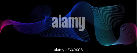 Lignes ondulées abstraites en dégradé de couleurs bleu, rose et vert. Les lignes créent un motif dynamique et fluide, représentant le mouvement et l'énergie Illustration de Vecteur