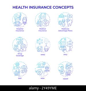 Icônes de concept de gradient bleu d'assurance maladie Illustration de Vecteur