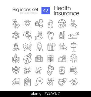 Jeu d'icônes linéaires d'assurance maladie Illustration de Vecteur