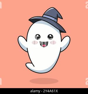Mignon fantôme dans chapeau de sorcière. Fond d'Halloween. Illustration vectorielle EPS10 Illustration de Vecteur