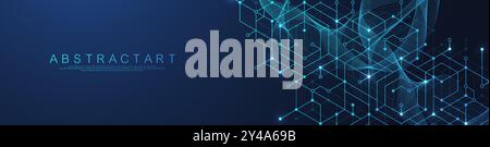 Fond abstrait numérique hexagonal. Concept technologique avec des lignes, des points et des hexagones pour affiche, bannière, en-tête, pied de page Illustration de Vecteur