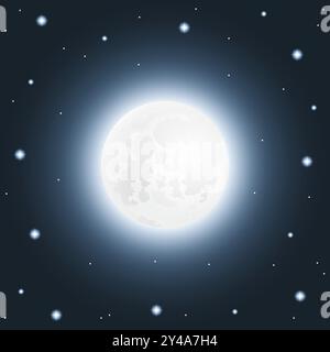 Grande pleine lune avec des étoiles dans le ciel nocturne Illustration de Vecteur