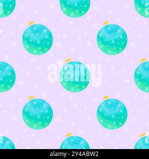 Motif sans couture de vecteur d'aquarelle de noël avec des boules bleues et des flocons de neige. Motif dans les nuances. Pour tissu, papier d'emballage et autre décoration. Illustration de Vecteur