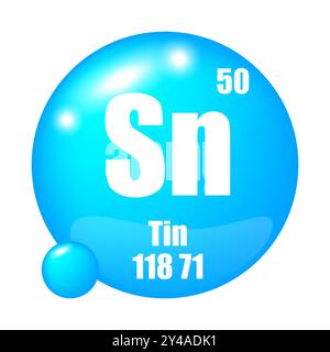 Icône Tin. Elément chimique Sn. Numéro atomique 50. Masse 118.71. Sphère bleue. Illustration de Vecteur