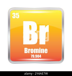 Symbole de l'élément brome. Abréviation BR. Numéro atomique 35. Masse atomique 79.904. Illustration de Vecteur