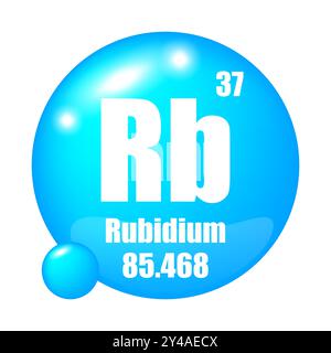 Icône rubidium. Elément chimique RB. Numéro atomique 37. Masse 85.468. Image de sphère bleue. Symbole vectoriel. Illustration de Vecteur