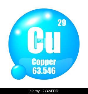 Icône cuivre. Elément Cu. Numéro atomique 29. Masse atomique 63.546. Illustration de Vecteur