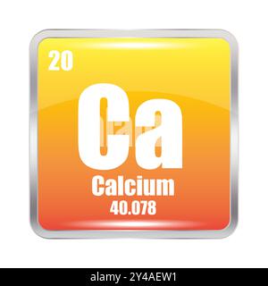 Icône de l'élément calcium. Symbole CA actif. Numéro atomique 20. Masse 40.078. Illustration de Vecteur