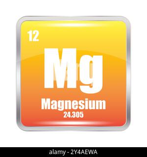 Elément en magnésium carré. Symbole mg. Numéro atomique 12. Masse atomique 24.305. Illustration de Vecteur