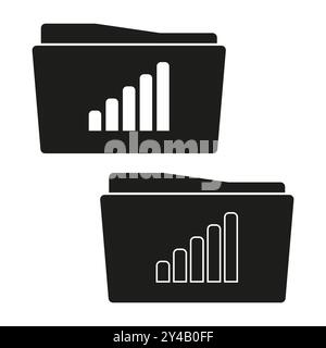 Icônes de dossier avec graphique de croissance. Deux variantes de dossiers de fichiers avec barres statistiques. Concept abstrait de gestion des données. Illustration de Vecteur