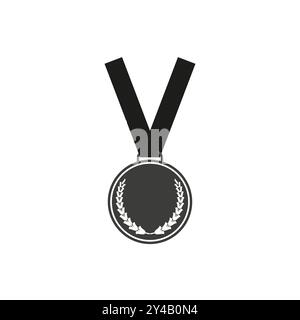 Icône de médaille de récompense. Couronne de laurier noir et blanc. Motif ruban simple. Symbole de victoire. Illustration de Vecteur