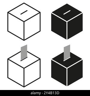 Icônes des urnes. Quatre variantes de symboles de boîte de vote simple. Concept d'élection abstrait. Ensemble minimal de vecteurs. Illustration de Vecteur