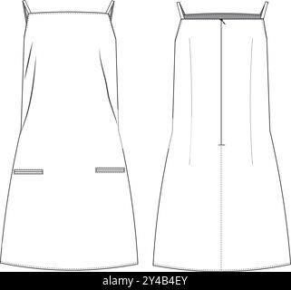 mini robe droite sans manches à bretelles et col carré avec bretelles dessin technique dessin plat Illustration de Vecteur