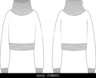Col montant côtelé col roulé ourlet côtelé dessin technique esquisse plate Illustration de Vecteur