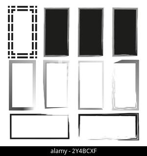 Collection de cadres rectangulaires. Motifs géométriques de bordure. Bords décoratifs noirs et blancs. Ensemble graphique vectoriel. Illustration de Vecteur