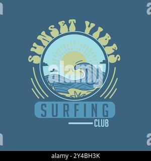 Sunset Vibes Surfing club typographie Summer Beach t shirt design Illustration de Vecteur