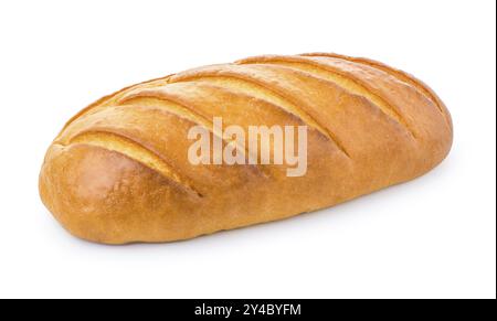 Pain long de blé savoureux isolé sur fond blanc Banque D'Images