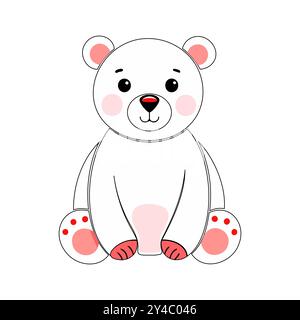 Un adorable ours polaire de dessin animé avec des joues blush et une expression amicale. Idéal pour les illustrations vectorielles pour enfants, le matériel éducatif ou la conception festive sur le thème de l'hiver Illustration de Vecteur