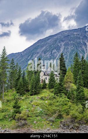 Chapelle du lac Maria am See, Obernberger See, lac de montagne, paysage des Alpes de Stubai, ambiance météo, Obernberg am Brenner, Tyrol, Autriche, Europe Banque D'Images