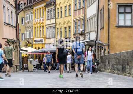 Vue sur la ville, vieille ville avec maisons à colombages. Bamberg, haute-Franconie, Bavière, Allemagne, Europe Banque D'Images