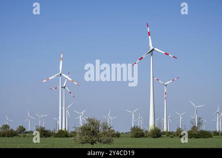 De nombreuses éoliennes dans un paysage agricole en Allemagne Banque D'Images